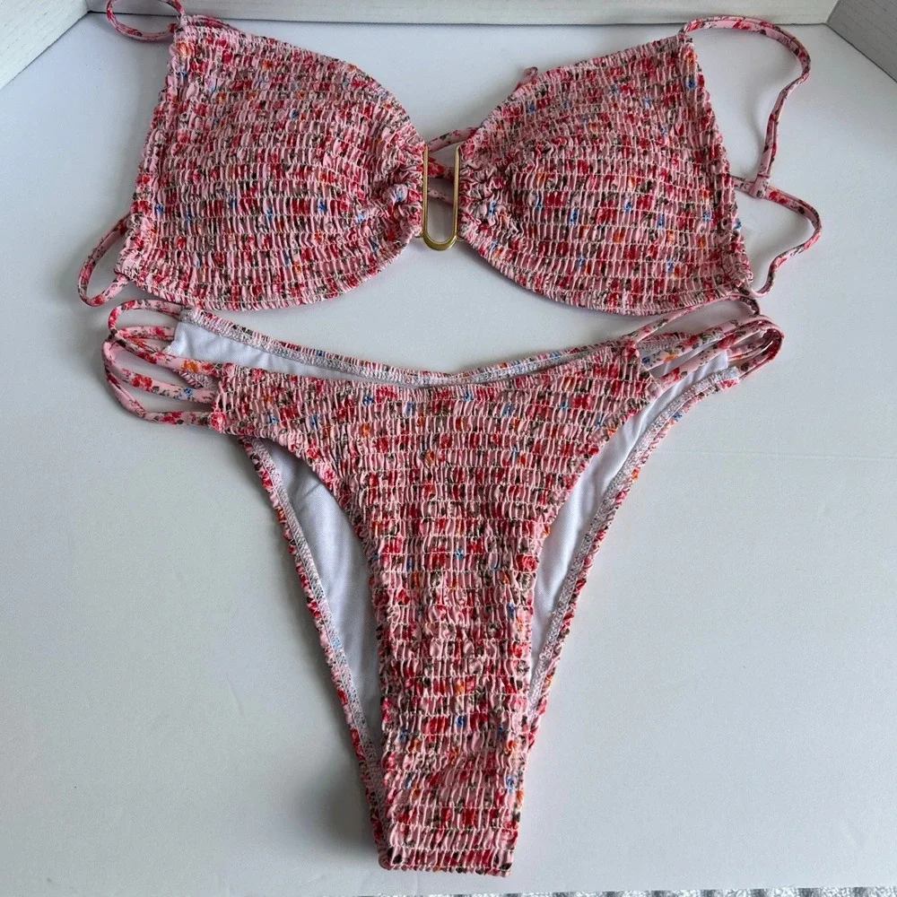 2 Piece Pink Floral Bikini Set Swimwear Size‎ L